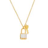HMY Jewelry Women's Necklaces yellow - Mother-of-Pearl & Simulated Diamond Lock & Key Pendant Necklace