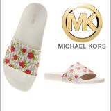 Michael Kors Shoes | Michael Kors Vanilla Floral Logo Slides Sandals | Color: White | Size: Various