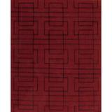 Samad Rugs Modern Tibet 2 Geometric Hand Knotted Paprika Area Rug Silk/Wool in Orange, Size 96.0 W x 0.25 D in | Wayfair