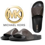 Michael Kors Shoes | Michael Kors Brown Logo Gilmore Slides Sandals | Color: Brown | Size: Various