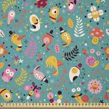 East Urban Home Birds Fabric By The Yard, Funny Pattern Of Different Birds Bugs Flowers Leaves & Colorful Dots Forest Theme in White, Size 36.0 W in