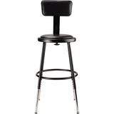 National Public Seating Height Adjustable Stool w/ Back & Round Hardboard Seat Manufactured Wood/Metal in Brown, Size 41.5 H x 14.0 W x 14.0 D in