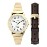 Timex Easy Reader Women's Expansion Band Watch & Leather Strap Box Set - TWG025300JT, Size: Small, Gold