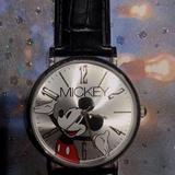 Disney Accessories | Mickey Mouse Modern Black Strap Watch | Color: Black/Silver | Size: Os