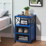 Trent Austin Design® Kempst Nightstand w/ Flip Drawer Bedside Tables Rustic Storage End Table Wood Furniture for Living Room Wood/Metal in Blue