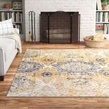 Bungalow Rose Muscato Floral Gold Area Rug Polypropylene in Yellow, Size 120.0 H x 108.0 W x 0.35 D in | Wayfair BNRS1903 34646683