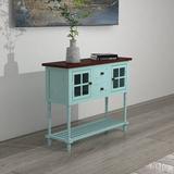 Rosalind Wheeler Console Table Sideboard w/ Bottom Shelf, Farmhouse Wood/Glass Buffet Storage Cabinet Wood in Blue, Size 34.2 H x 42.0 W x 14.0 D in