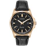 Eco Drive Leather Strap Watch - Black - Citizen Watches