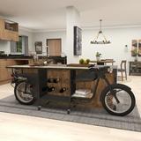 Cole & Grey Eclectic Motorbike Bar Cart in Black/Brown, Size 38.0 H x 105.0 W x 18.0 D in | Wayfair 29427