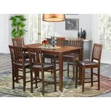 Rosalind Wheeler Essex 7 - Piece Counter Height Rubberwood Solid Wood Dining Set Wood/Upholstered Chairs in Brown | Wayfair