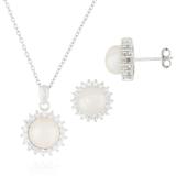 8.5-9mm White Freshwater Pearl & Cz Halo Pendant Necklace & Stud Earrings Set At Nordstrom Rack - White - Splendid Necklaces