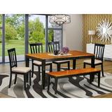Rosalind Wheeler Dublin 6 - Piece Butterfly Leaf Rubberwood Solid Wood Dining Set Wood/Upholstered Chairs in Black/Brown, Size 30.0 H in | Wayfair
