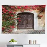 East Urban Home Ambesonne Moroccan Tapestry, Old Wooden Door Surrounded By Flowers European Medieval Entrance Italy in White/Black/Brown | Wayfair