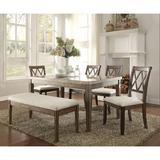 Lark Manor™ Krehbiel 6 Piece Dining Table Set Wood/Upholstered Chairs in Brown/White, Size 31.0 H in | Wayfair 406D90AB73C64494A3CE4F8B799C66A0