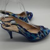 Nine West Shoes | Nine West Open Toe Fabric Pumps Sharina Sz 6 Women | Color: Blue/Green | Size: 6