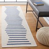 Blue/Gray Indoor Area Rug - Ebern Designs Estruch Striped Handmade Flatweave Cotton Area Rug Cotton in Blue/Gray, Size 96.0 W x 0.24 D in | Wayfair