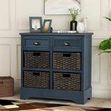 Rosalind Wheeler Sideboard Console Table w/ Bottom Shelf, Farmhouse Wood/Glass Buffet Storage Cabinet Living Room (Antique Navy) Wood in Blue