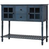 Darby Home Co Sideboard Console Table w/ Bottom Shelf, Farmhouse Wood/Glass Buffet Storage Cabinet Living Room Wood in Blue/Black | Wayfair