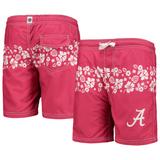 Youth Wes & Willy Crimson Alabama Tide Inset Floral Swim Trunk