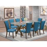 Greyleigh™ Laumann 8 - Person Solid Wood Dining Set Wood/Upholstered Chairs in Gray/Brown | Wayfair CEF7E8A13F524C86A503CEC20C0DF315