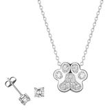 "Sterling Silver Cubic Zirconia Dog Paw Pendant Necklace & Stud Earrings Set, Women's, Size: 18"", White"