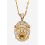 Men's Big & Tall Gold-Plated Lion Head Pendant with Cubic Zirconia accents with 22" Chain by PalmBeach Jewelry in Cubic Zirconia Gold