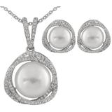 Cz Halo 10-13mm Freshwater Pearl Necklace & Earrings Set In White At Nordstrom Rack - White - Splendid Necklaces