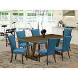 Red Barrel Studio® Contara 7 - Piece Rubberwood Solid Wood Dining Set Wood/Upholstered Chairs in Brown, Size 30" H x 72" L x 40" W | Wayfair