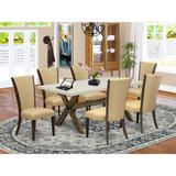 Greyleigh™ Laumann 7 - Piece Rubberwood Solid Wood Dining Set Wood/Upholstered Chairs in Gray/Brown, Size 30.0 H in | Wayfair