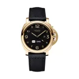 iTouch Connected Men's Hybrid Smartwatch Fitness Tracker: Gold Case with Black Leather Strap