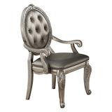 Rosdorf Park Daniyal Tufted King Louis Back Arm Chair in Antique Silver Faux Leather/Wood/Upholstered in Brown/Gray | Wayfair