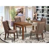 Three Posts™ Geib Rubber Solid Wood Dining Set Wood/Upholstered Chairs in Brown, Size 30.0 H in | Wayfair 564C480D518949C9B2FE0EAEAAA792CC