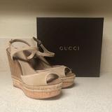 Gucci Shoes | Gucci Hollie Suede Wedge Sandal Cream 41.5 11.5 | Color: Cream | Size: 11.5