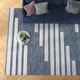 Mercury Row® Alexio Striped Handwoven Wool/Cotton Navy Area Rug Wool/Cotton in Blue/Navy, Size 120.0 W x 0.2 D in | Wayfair