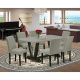 Greyleigh™ Harwood 6 - Person Rubberwood Solid Wood Dining Set Wood/Upholstered Chairs in Gray/Black/Brown, Size 30.0 H in | Wayfair