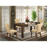 Three Posts™ Geib Rubber Solid Wood Dining Set Wood/Upholstered Chairs in Brown, Size 30.0 H in | Wayfair F982C6A0B0EB4A02B18670FA9B4A3102