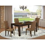 Red Barrel Studio® Tawton Rubber Solid Wood Dining Set Wood/Upholstered Chairs in Brown | Wayfair 57CC17CC7BD142FE9FD2C354DF1BE26C