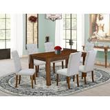 Three Posts™ Geib Rubber Solid Wood Dining Set Wood/Upholstered Chairs in Brown, Size 30.0 H in | Wayfair D3A7BB0AE2B84154BF96D08AC9945D2B