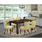 Three Posts™ Geib 6 - Person Rubberwood Solid Wood Dining Set Wood/Upholstered Chairs in Gray/Brown, Size 30.0 H in | Wayfair