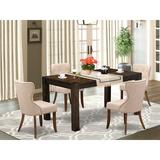 Three Posts™ Geib Rubberwood Dining Table Set - Parsons Chairs w/ Linen Fabric Seat - Rectangular Kitchen Table Wood/Upholstered in Brown | Wayfair