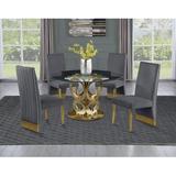 Everly Quinn Amaud 5 - Piece Dining Set Wood/Glass/Metal/Upholstered Chairs in Yellow, Size 30.0 H in | Wayfair BD6BAADE744C46518F1388ACB5221FCC