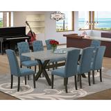 Red Barrel Studio® Aiton 9-Pc Dining Room Set - 8 Kitchen Parson Chairs & 1 Modern Rectangular Cement Dining Table Top w/ Button Tufted Chair Back