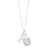 "Sterling Silver Lab-Created White Sapphire Lock & Key Pendant Necklace, Women's, Size: 18-20"" ADJ"