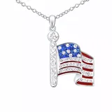 "Silver Plated Crystal U.S. Flag Pendant Necklace, Women's, Size: 18"", Blue"