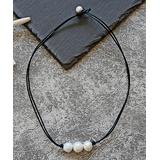 My Gems Rock! Women's Necklaces White - Cultured Pearl & Leather Trio Necklace