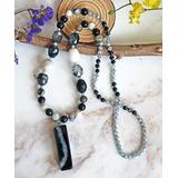 My Gems Rock! Women's Necklaces Black - Onyx & Cultured Pearl Beaded Pendant Necklace