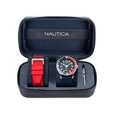 Nautica Men's Pacific Beach Stainless Steel And Silicone 3-Hand Watch Box Set Multi, OS
