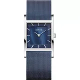 BERING Women's Classic Stainless Steel Blue Mesh Strap Tank Watch - 10426-307-S, Size: Small
