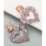 Ella & Elly Women's Earrings Purple - Purple & Pink Crystal Heart Drop Earrings