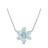 Belk & Co 2.37 Ct. T.w. Aquamarine And 1/10 Ct. T.w. Diamond Accent Floral Necklace In 14K White Gold